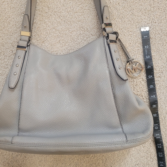 Michael Kors Soft Pebbled Leather Triple Compartment Gray Leather Satchel Purse - Picture 9 of 11
